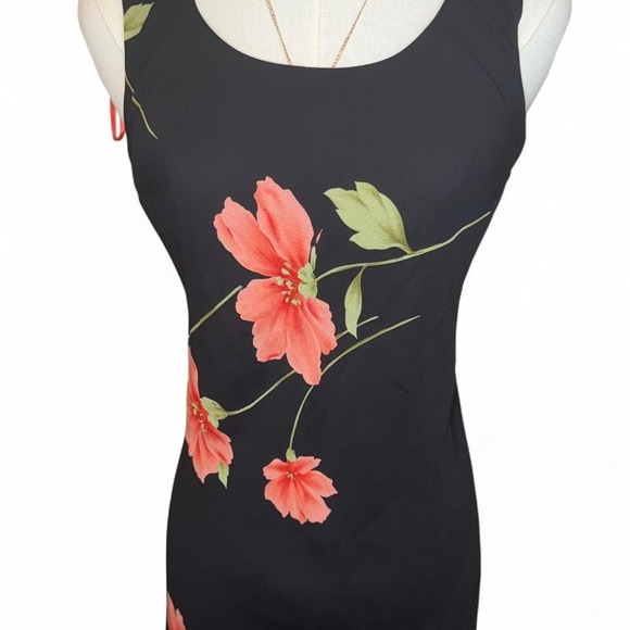Vintage Y2K black floral slip dress classic early 2000s silhouette - Picture 2 of 5